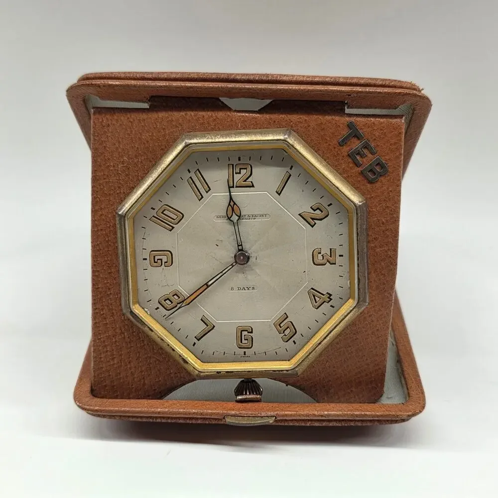A Gindrat Swiss 8 Day Travel Clock Folding Case Vintage Parts Repair